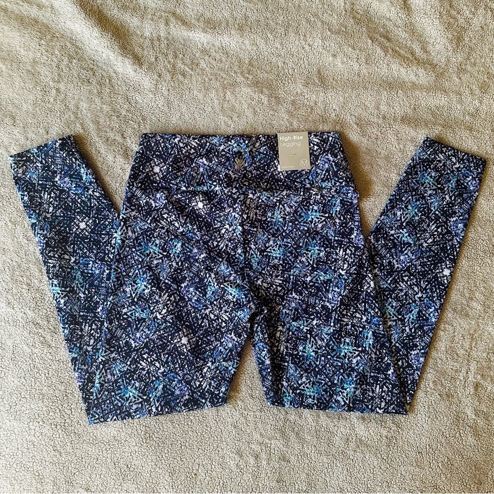 Forever 21 Blue Patterned High Wasted Leggings - Size M